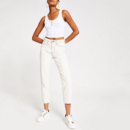 River Island Womens White Button Front Crop Cami Vest