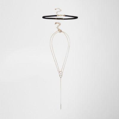 River Island Womens Velvet Ring Chain Choker Set