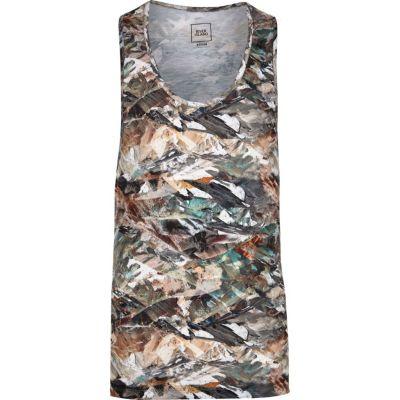 River Island Mens Camo Print Racer Back Vest