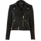 River Island Womens Leather Look Belted Biker Jacket