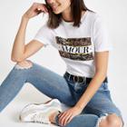 River Island Womens White 'mon Amour' Mixed Print T-shirt