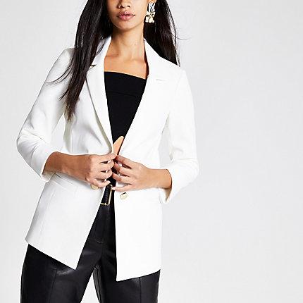 River Island Womens White Turn Up Sleeve Blazer