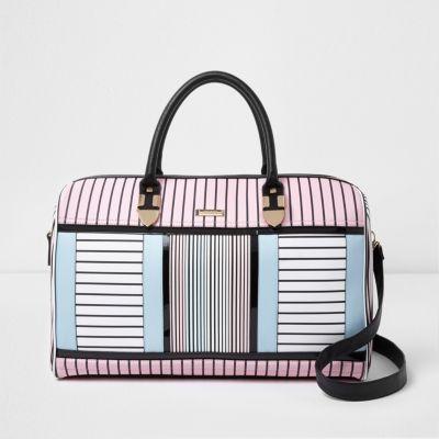 River Island Womens White Stripe Print Weekend Bag