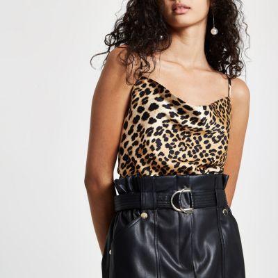 River Island Womens Leopard Print Cow Neck Cami Top
