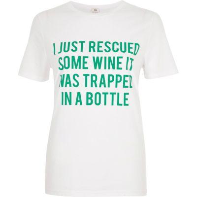River Island Womens White 'wine' Slogan Short Sleeve T-shirt