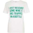 River Island Womens White 'wine' Slogan Short Sleeve T-shirt