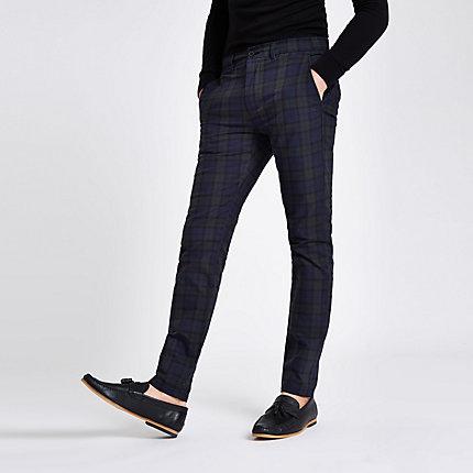 River Island Mens Check Skinny Chino Pants