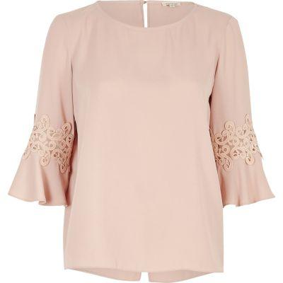 River Island Womens Crochet Trim Trumpet Sleeve Top