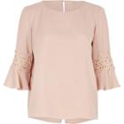 River Island Womens Crochet Trim Trumpet Sleeve Top