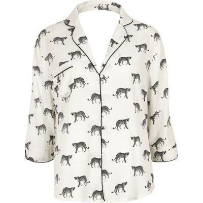 River Island Womens White Cheetah Print Pajama Shirt