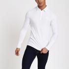 River Island Mens White Muscle Fit Long Sleeve Polo Shirt