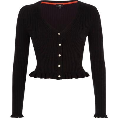 River Island Womens Rib Knit Frill Hem Cropped Cardigan