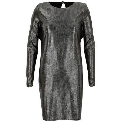 River Island Womens Metallic Stripe Shoulder Pad Dress