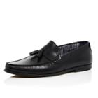 River Island Mensblack Leather Slip On Tassel Loafers