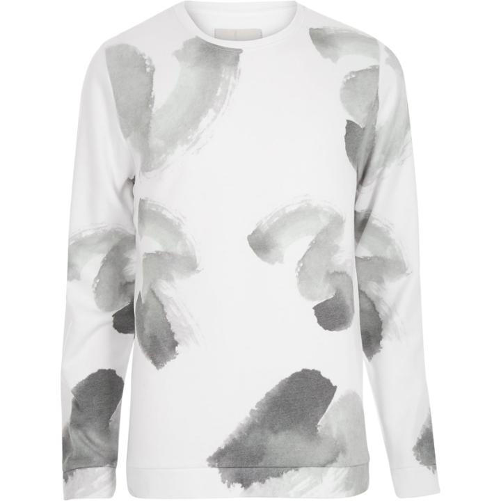 River Island Menswhite Rvlt Paint Brush Print Sweatshirt
