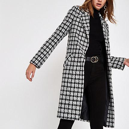 River Island Womens White Check Boucle Longline Coat