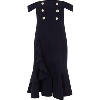 River Island Womens Pearl Embellished Bardot Bodycon Dress