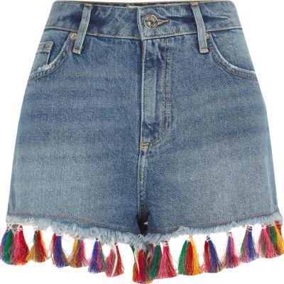 River Island Womens Tassel Hem Denim Shorts