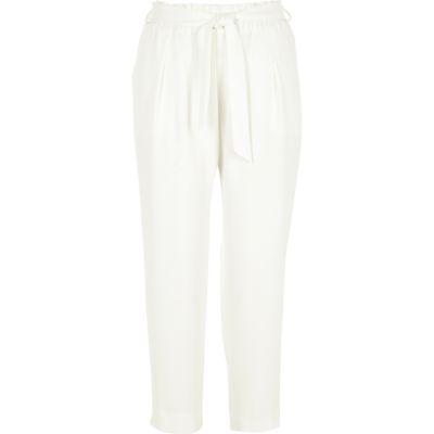 River Island Womens Petite White Tapered Trousers