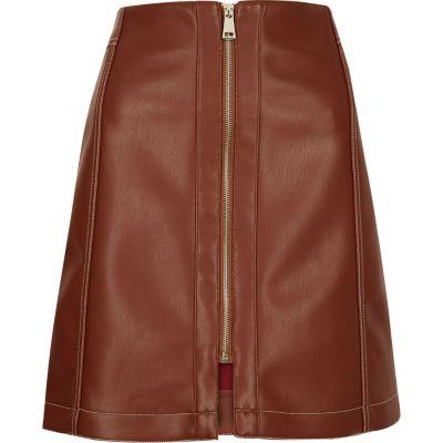 River Island Womens Rust Leather Look Skirt