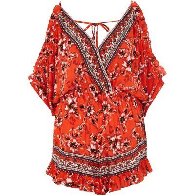 River Island Womens Floral Cold Shoulder Beach Playsuit