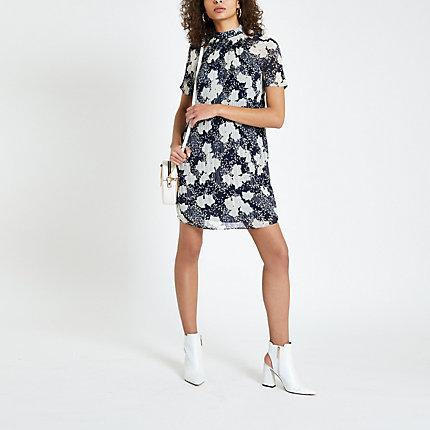 River Island Womens Floral Print Pleated Swing Dress