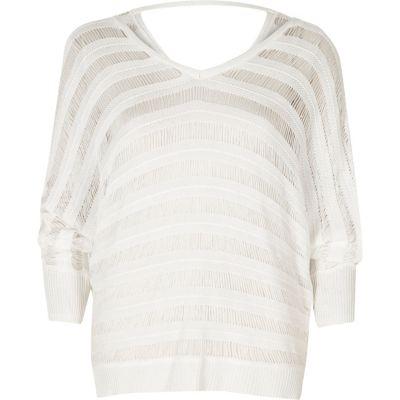 River Island Womens White Ladder Knit Batwing Sweater