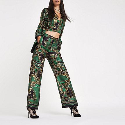 River Island Womens Ri 30 Print Straight Wide Leg Trousers