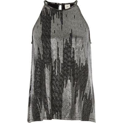 River Island Womens Silver Metallic Sleeveless Trapeze Top