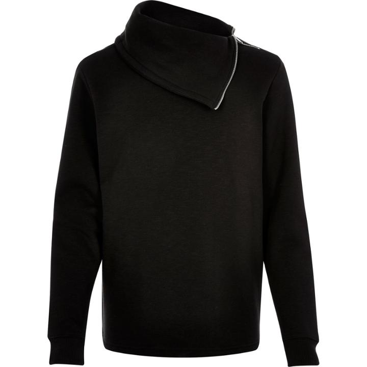 River Island Mensblack Side Neck Zip Sweatshirt