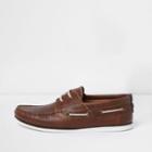River Island Mens Brown Leather Lace-up Boat Shoes