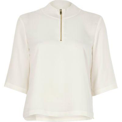 River Island Womens White Wide Sleeve High Neck Top