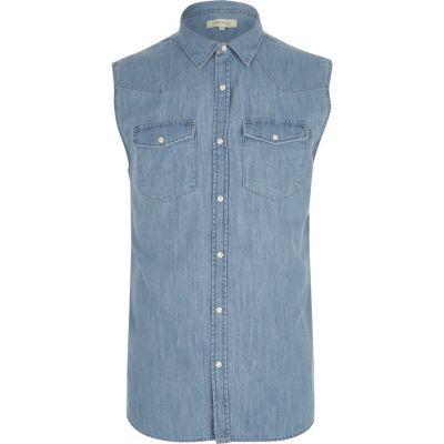 River Island Mens Sleeveless Denim Western Shirt