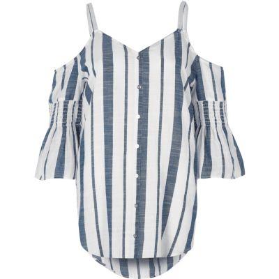 River Island Womens Stripe Print Cold Shoulder Shirt