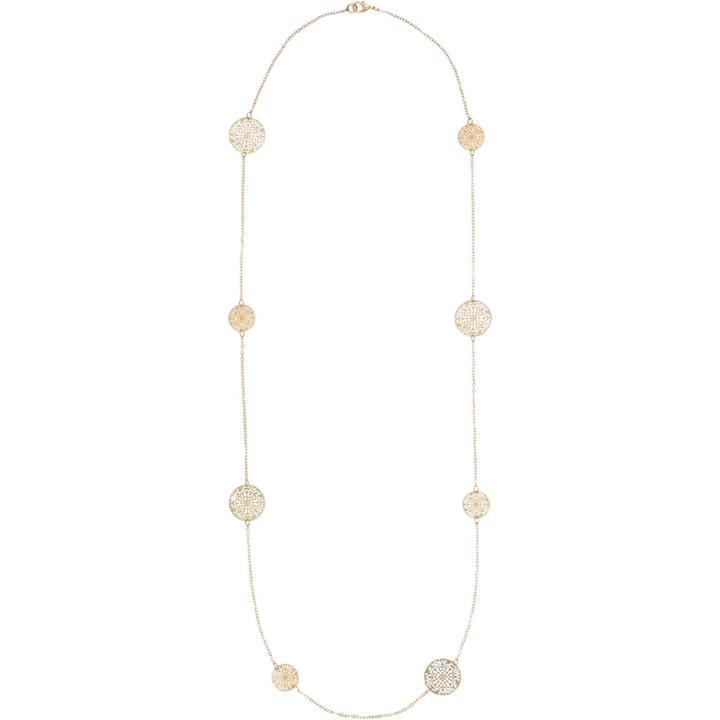 River Island Womens Gold Tone Long Filigree Disc Necklace