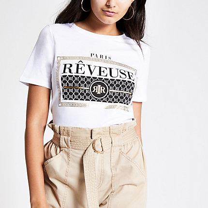 River Island Womens White Ri Monogram Printed T-shirt