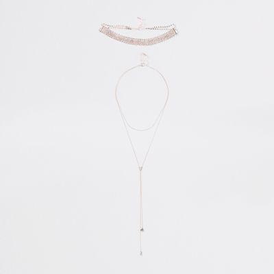 River Island Womens Rose Gold Tone Pendant Chain Choker Set
