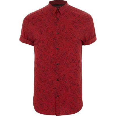 River Island Mens Paisley Print Slim Fit Short Sleeve Shirt