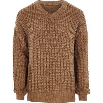 River Island Mens Waffle Knit V Neck Jumper