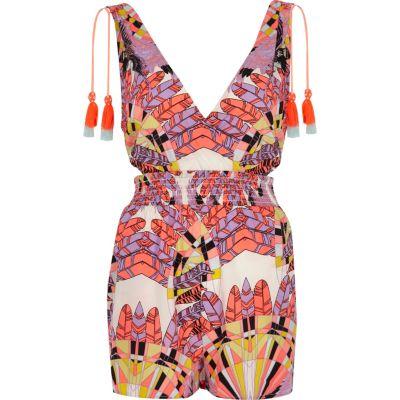 River Island Womens Feather Print Tassel Beach Romper