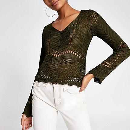 River Island Womens Long Sleeve Crochet Knit Top