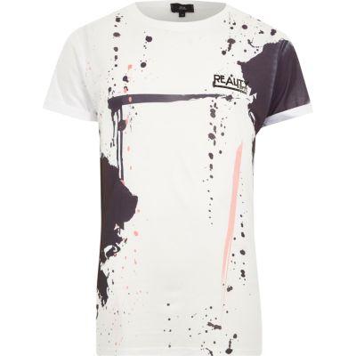 River Island Mens White Paint Splatter Slim Fit T-shirt