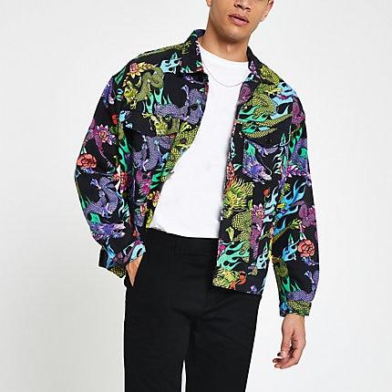 River Island Mens Jaded London Dragon Print Denim Jacket