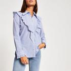 River Island Womens Stripe Frill Front Long Sleeve Shirt