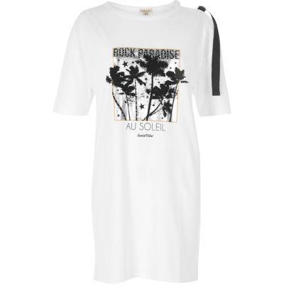River Island Womens White Paradise Print Longline Tee