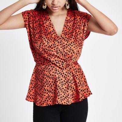 River Island Womens Print Wrap Tuck Front Blouse