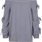 River Island Womens Check Print Bow Sleeve Bardot Top