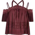 River Island Womens Lace Pleated Cold Shoulder Top