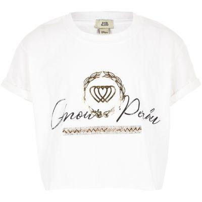 River Island Mens Girls White 'amour' Crop T-shirt