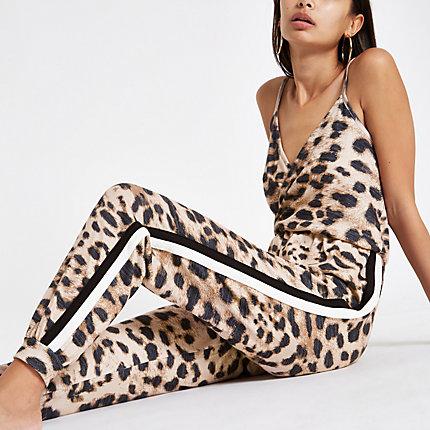 River Island Womens Brushed Leopard Print Tape Jumpsuit